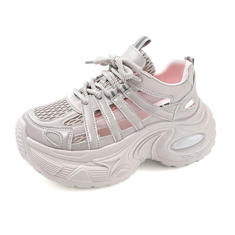Dicke Sohle, erhöhend, hohl, atmungsaktiv, Dad-Schuhe für Damen, Herbst 2025, dünne Mesh-Schuhe, lässige Sportschuhe, Taschenkopf-Sandalen