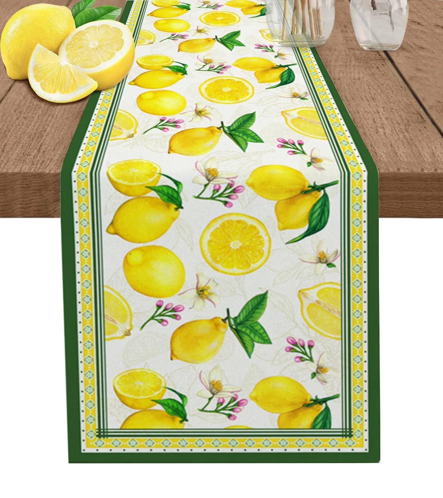 Zomer Citroenbloemen Linnen Tafel Runner Feestdecoratie Wasbare Bloemige Bladeren Geprint Keuken Eettafel Runners Woondecoraties 150x33cm