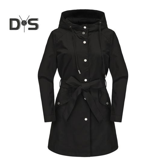 

Женское осенне-зимнее пальто, водонепроницаемое, однобортное, с капюшоном, длинными рукавами, на шнуровке, с узкой талией, на шнурке, кардиган, пальто-тренч для активного отдыха S чёрный