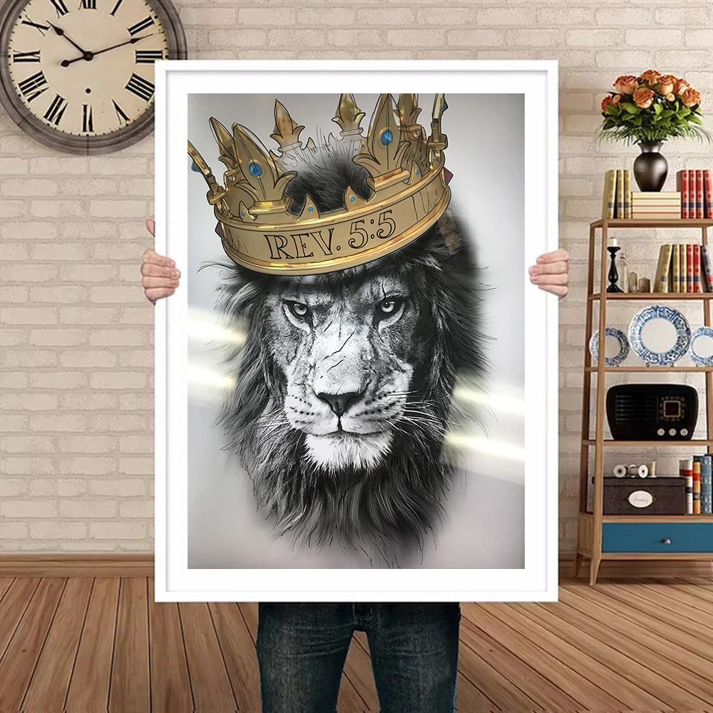 Goldene Krone König der Löwen Leinwand Wandkunst Modernes Schwarz Weiß Tierdruck Poster für Heim- und Bürodekor