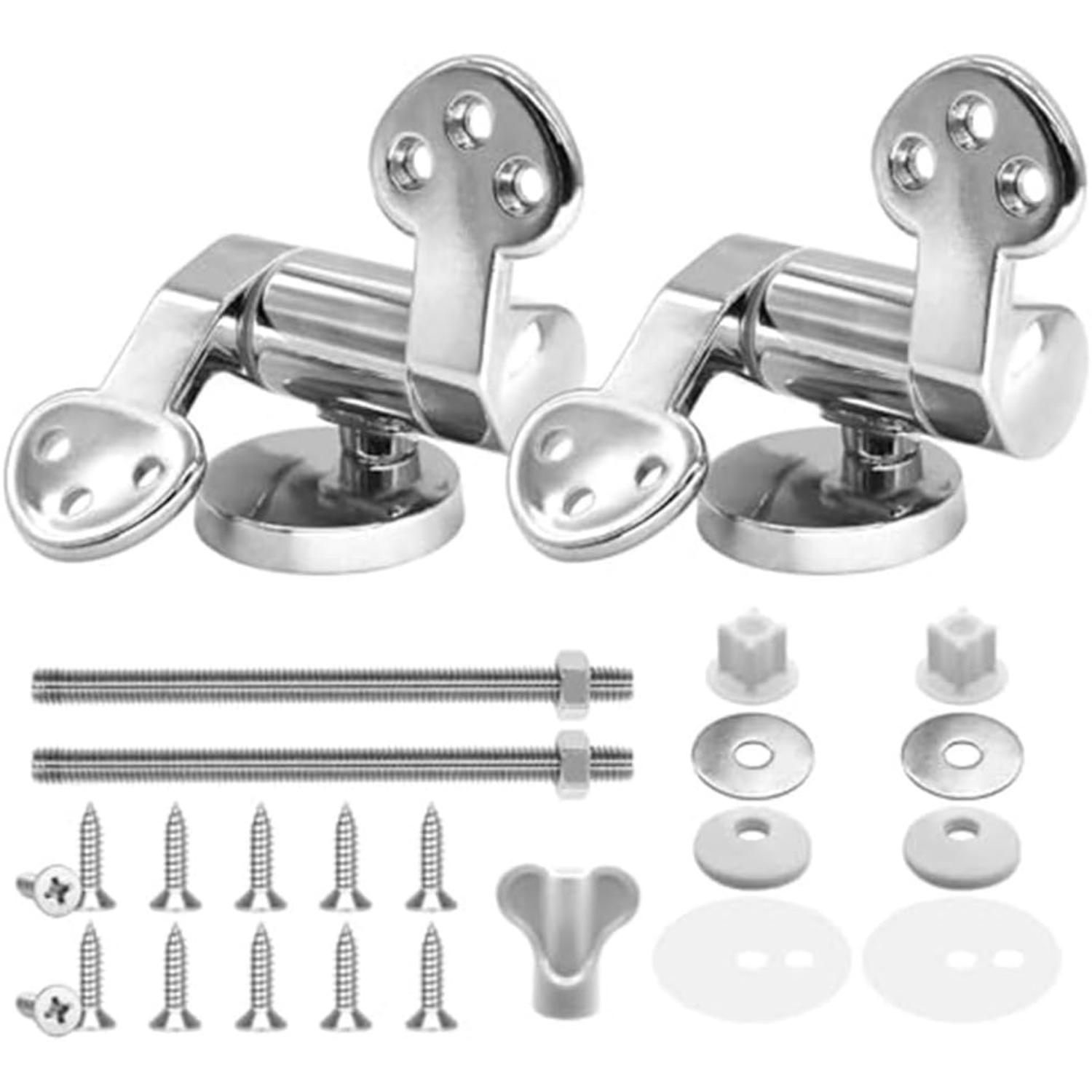 Toilet Seat Hinge Replacement Parts Set with Soft Close Mechanism 2 Pack Zinc Alloy Silver Toilet Lid Fixing Kit, Easy Installation for All Toilet