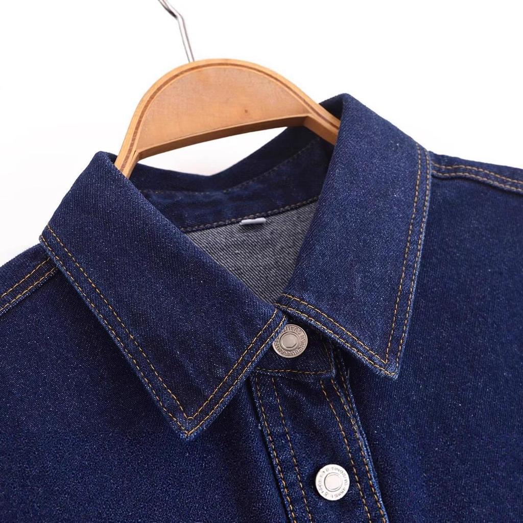 Women’s Fashion A-line Denim Shirt with Lapel & Dual Pockets - Trendy INS Style 2025