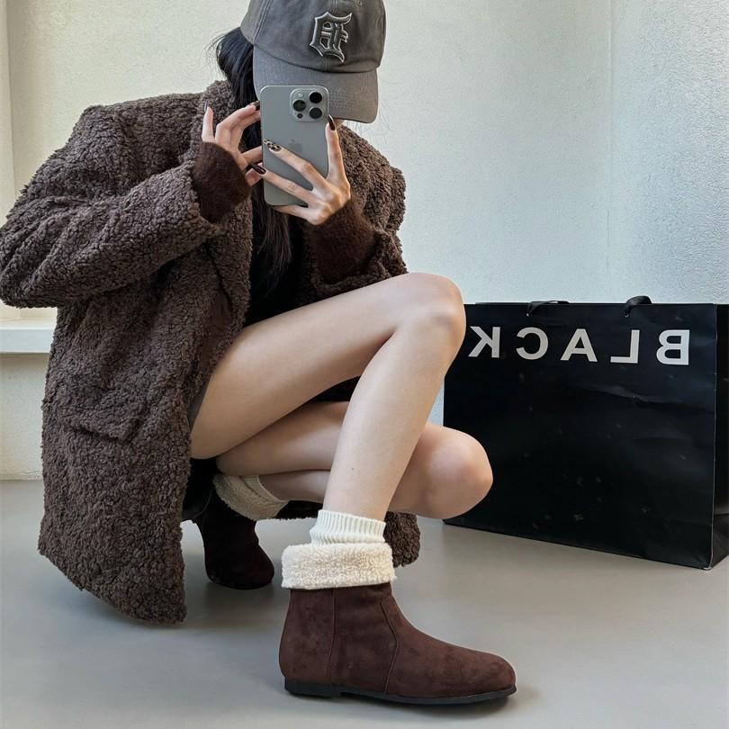 Suede Sleeve Low Heel Versatile European and American Matte Soft Leather Foreign Style Martin Boots 2025 New Round Head Fashion Boots Retro