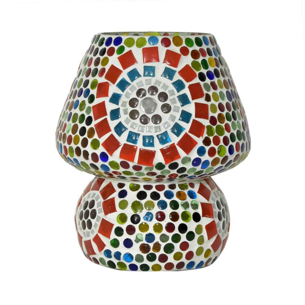 Kuppelförmige Tischlampe aus Glas im Mosaik-Stil, mehrfarbig, für Wohnzimmer, Schlafzimmer, Schreibtisch, 1 Stück