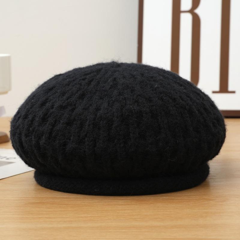 Women's Wool Beret Autumn and Winter Windproof Warm British Style Knitted Wool Hat Windproof Thick Warm Hat for Skiing, Running, Cycling