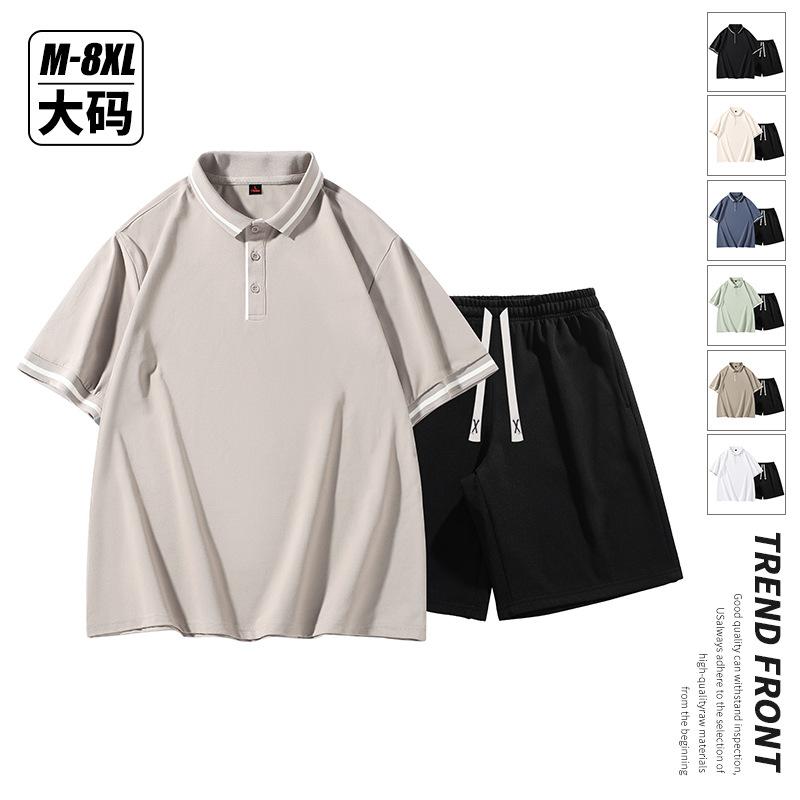 

Футболка с короткими рукавами, мужская летняя свободная корейская версия рубашки поло с лацканами, повседневный костюм из двух предметов, мужская мода
