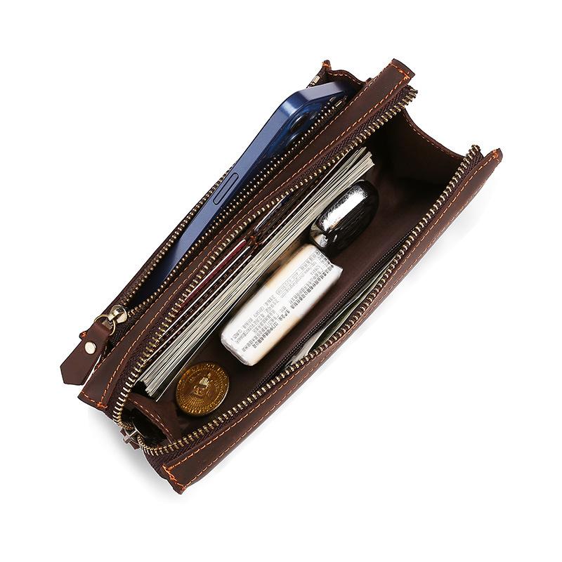 Nowy męski długi portfel na zamek skórzany biznesowy saszetka portfel ze skóry bydlęcej saszetka młodzieżowa marka trend