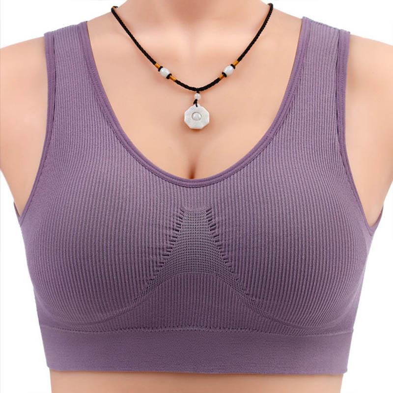 

Дамы с нагрудной подушечкой Хлопковый жилет со сборками Антибликовый Противопровисающий Противоударный Удобный и дышащий Простой бюстгальтер больших размеров без стального кольца XL