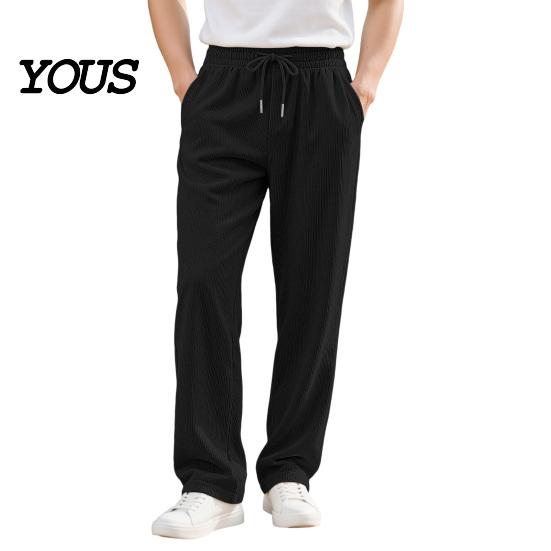 Mens Casual Trousers Men Corduroy Baggy Sweatpants, Drawstring Waist Straight Leg Joggers, Pants Solid Color Athletic for Jogging Gym Workout