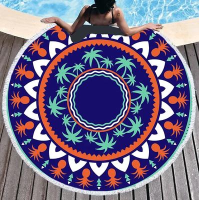Microfiber Mandala Abstract Pattern Beach Towel Round Large Watercolor Quicksand Yoga Towel With Tassel Beach Mat Blanket Cover