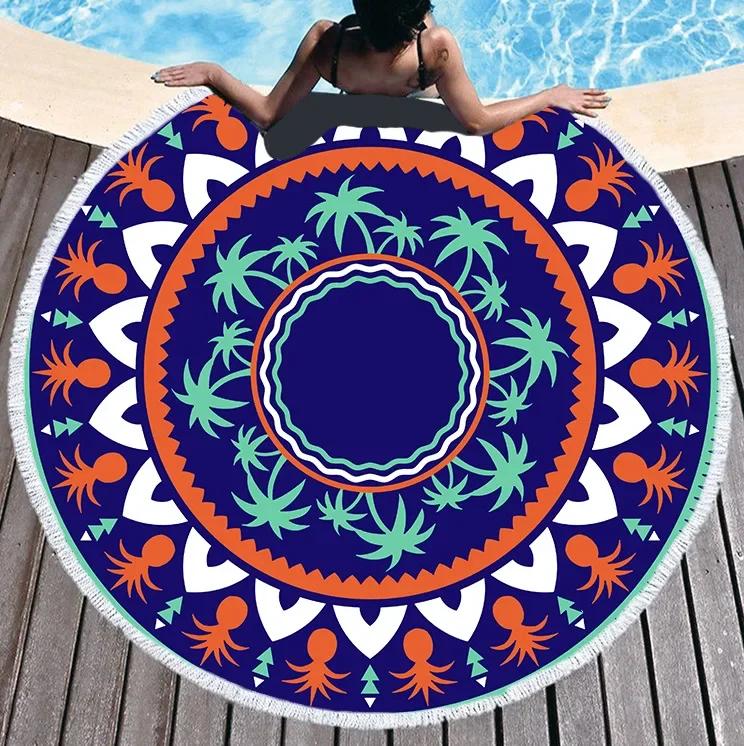 Textilien Microfiber Mandala Abstract Pattern Beach Towel Round Large Watercolor Quicksand Yoga Towel With Tassel Beach Mat Blanket Cover