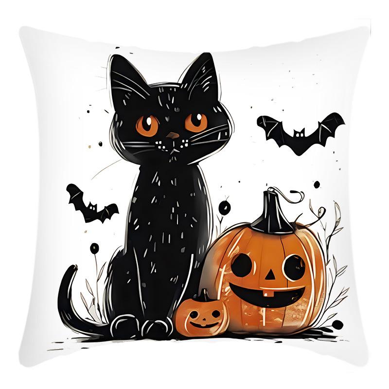 

Новая Хэллоуинская декоративная подушка Тыква Хэллоуин Кот Набивная наволочка Украшение для гостиной Диванная набивная наволочка 45 * 45Cm pillowcase