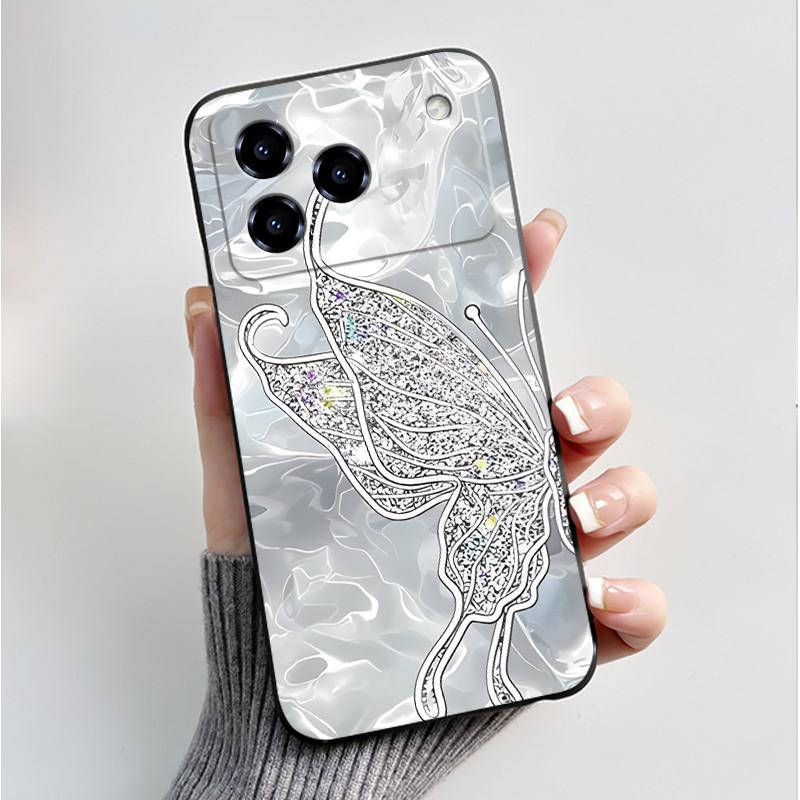 Phone Case For ZTE Blade A76 4G Z2474 Casing Fashion Butterfly Flower Black Soft Back Cover For ZTE Blade A74 BladeA74 4G Bumper