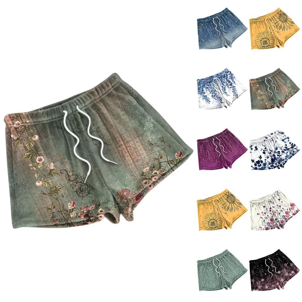 Women's Fashionable Loose-Fit Pajama Shorts With Floral Print Casual Pants