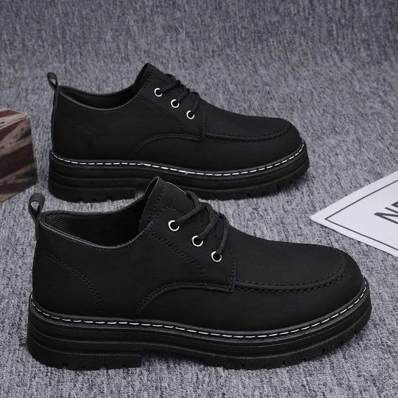 Tooling Men's Shoes Autumn New Black Casual Versatile Leather Shoes Low-top Thick-soled Heightening Labor Insurance Shoes Wear-resistant Martin Boots