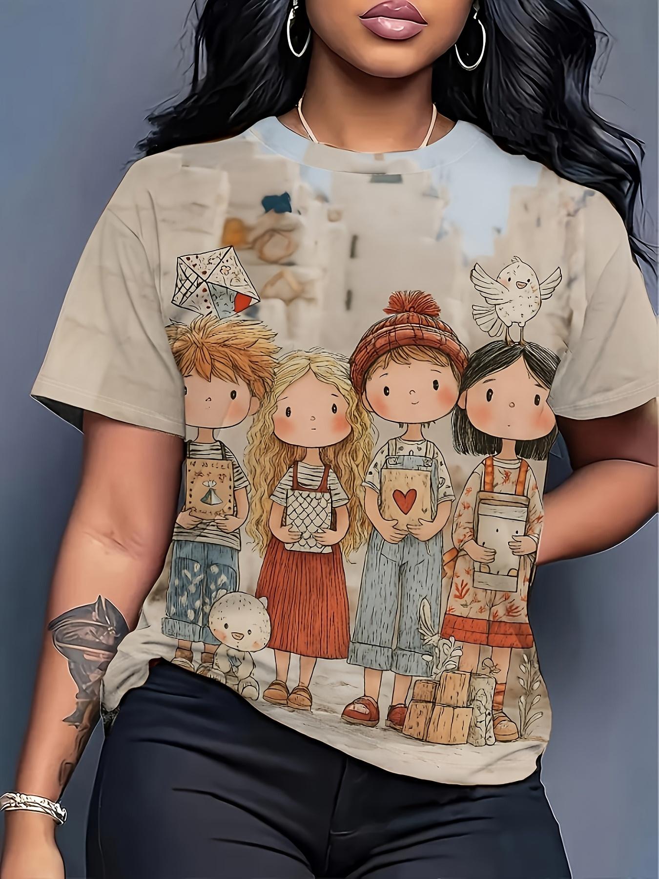 

Women Vintage Light Colors Childhood Cartoon Print T-Shirt - Soft Round Neck Short Sleeve Blouse-Compatible for Park Picnic. Casual Summer Outfits Su XL дубильная кора