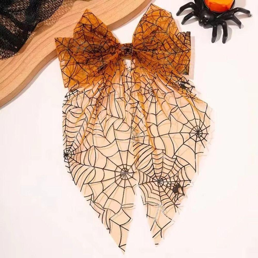Orange Hair Accessories Dark Style Spider Web Hair Bows Halloween Hair Clip Dance Event