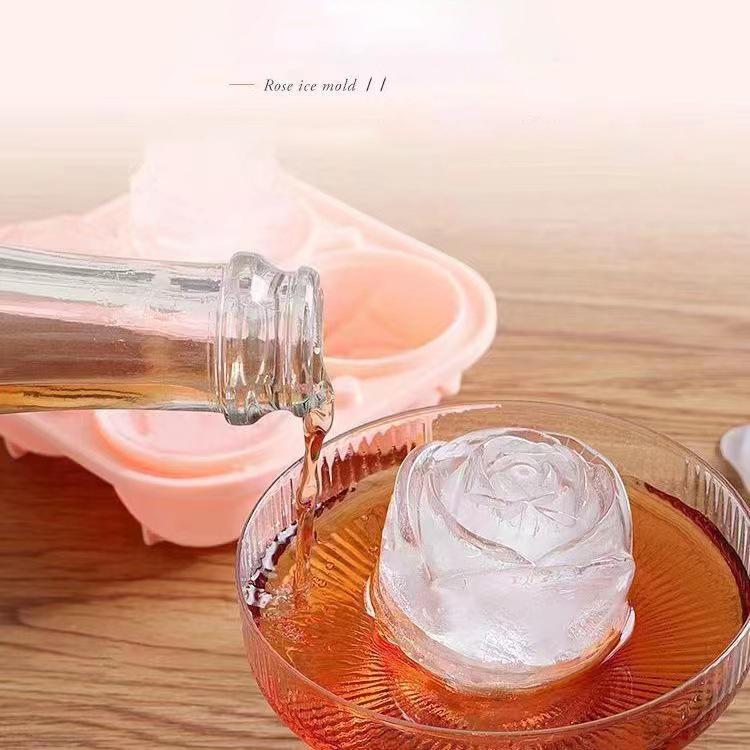 3D Rose Ice Molds 4 Holes Ice Cube Tray Mold Flower Shape Silicone Ice Mold Ice Ball Maker Kitchen Bar Utensils Tool Accessories