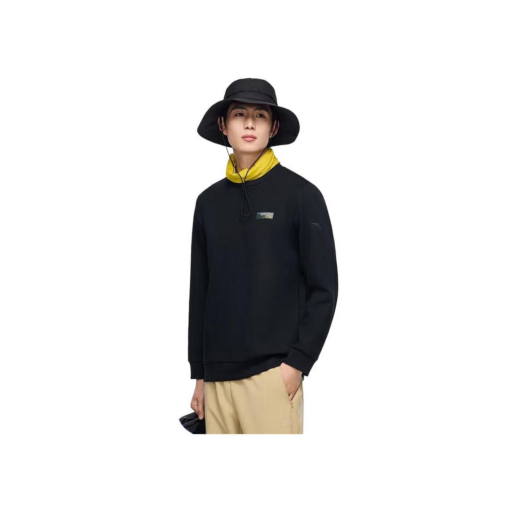 Anta Outdoor Series Printed Letter Crew Neck Pullover Sweatshirt Men Sweatshirt Basic-Black 152416706-3