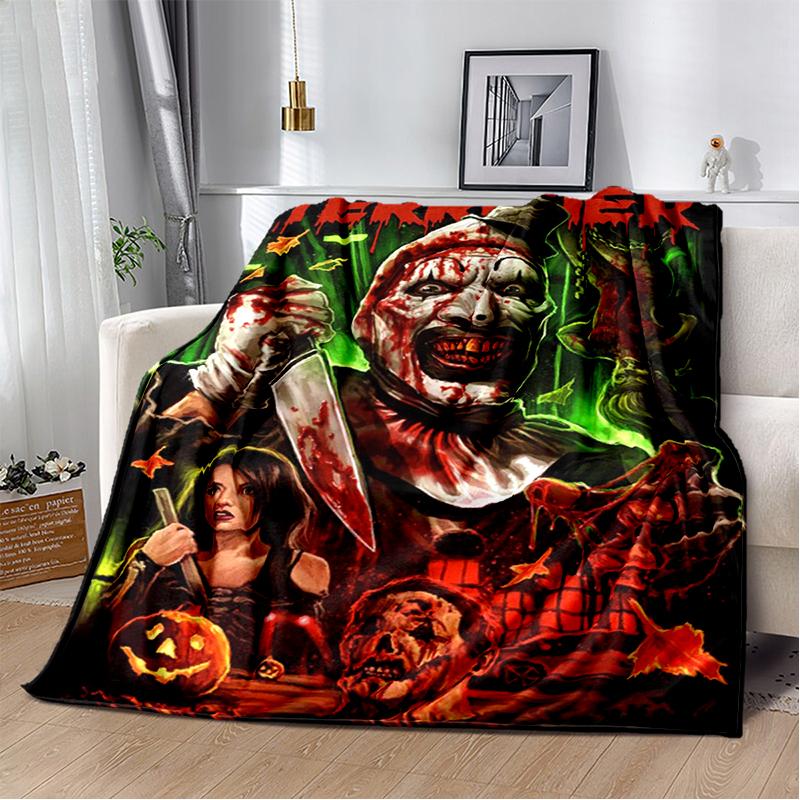 3D Terrifier 3 Horror Clown Movie Cartoon Soft Blankets,Throw Blanket Comfortable Blanket for Picnic Beds Sofa Home Kids Gifts