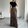 Women's Leopard Print High-Waisted Mermaid Hem Maxi Skirt Daily Wear High-Waisted Leopard Skirt Women's Casual