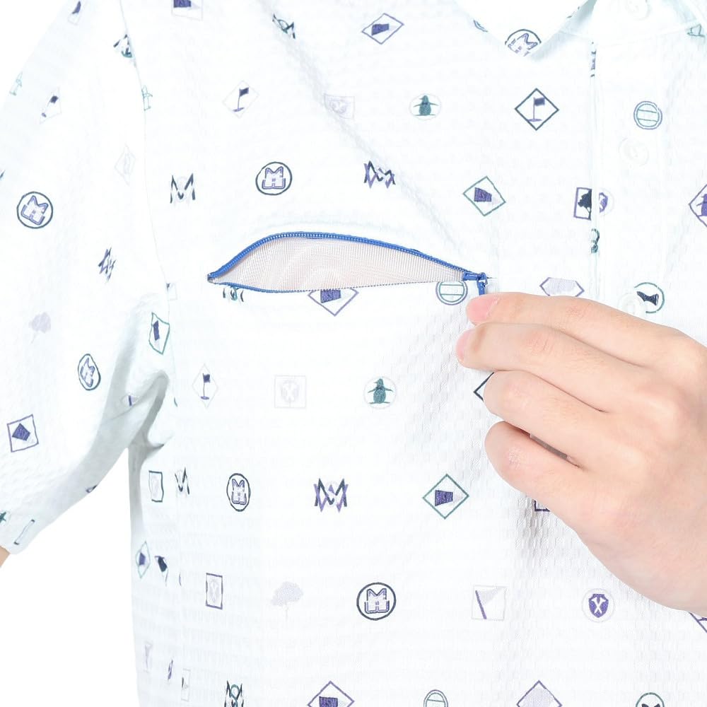 Munsingwear Short Sleeve with a Flying Pattern Soccer Tailored Golf Men's Shirt, MGMXJA13, White, WH00, Design, Fabric, Collar, Moisture-Wicking,