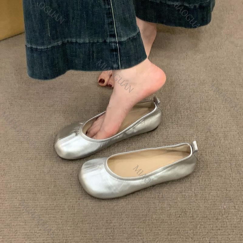 Fashion New Women Flat Shoes Fashion Soft Leather Casual Slip on Women's Shoes Spring Autumn Solid Ound Head Ballet Soft Bottom Flats