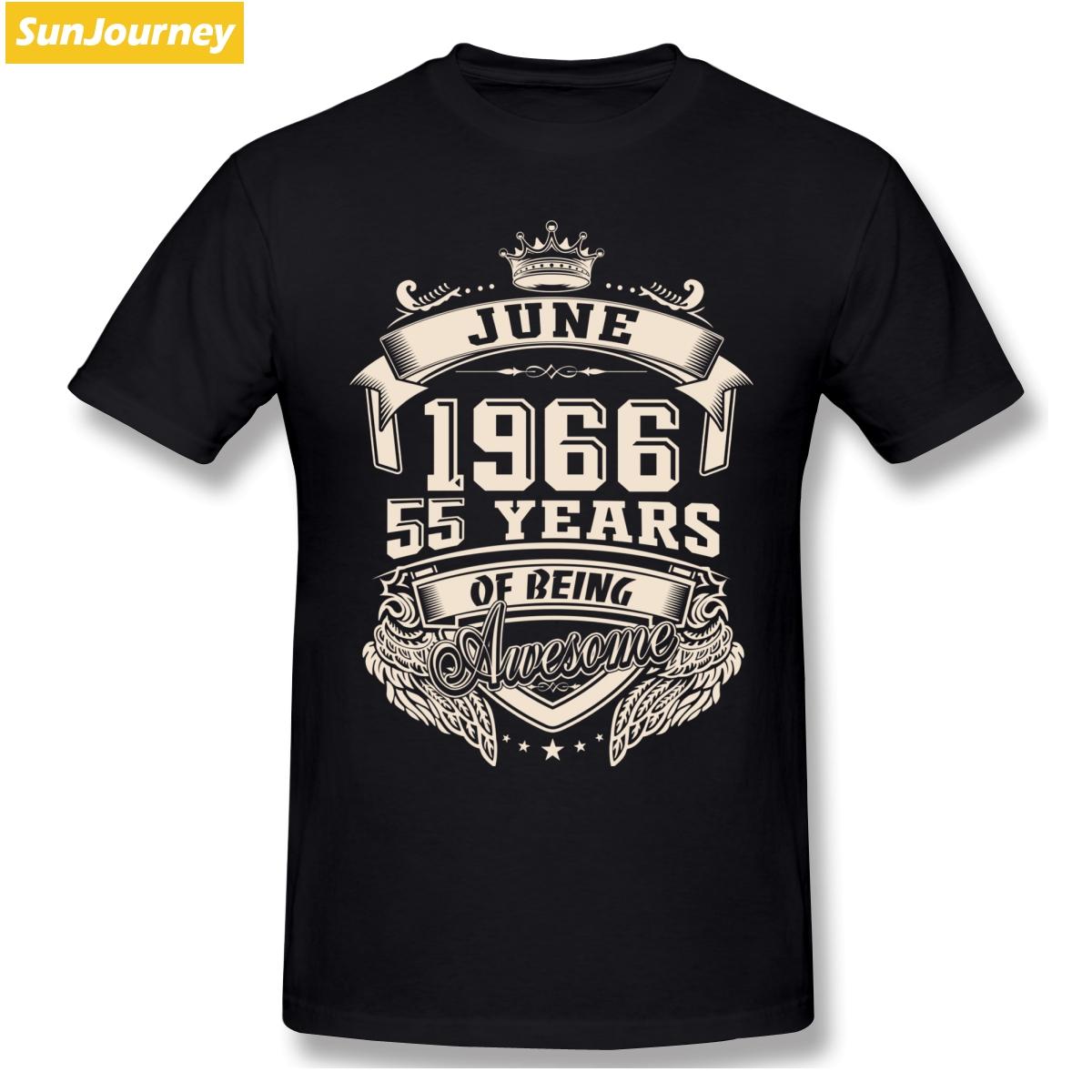 

Born In June 1966 55 Years Of Being Awesome T Shirt Plus Size Cotton Crewneck Short Sleeve T Shirts 3XL чорний