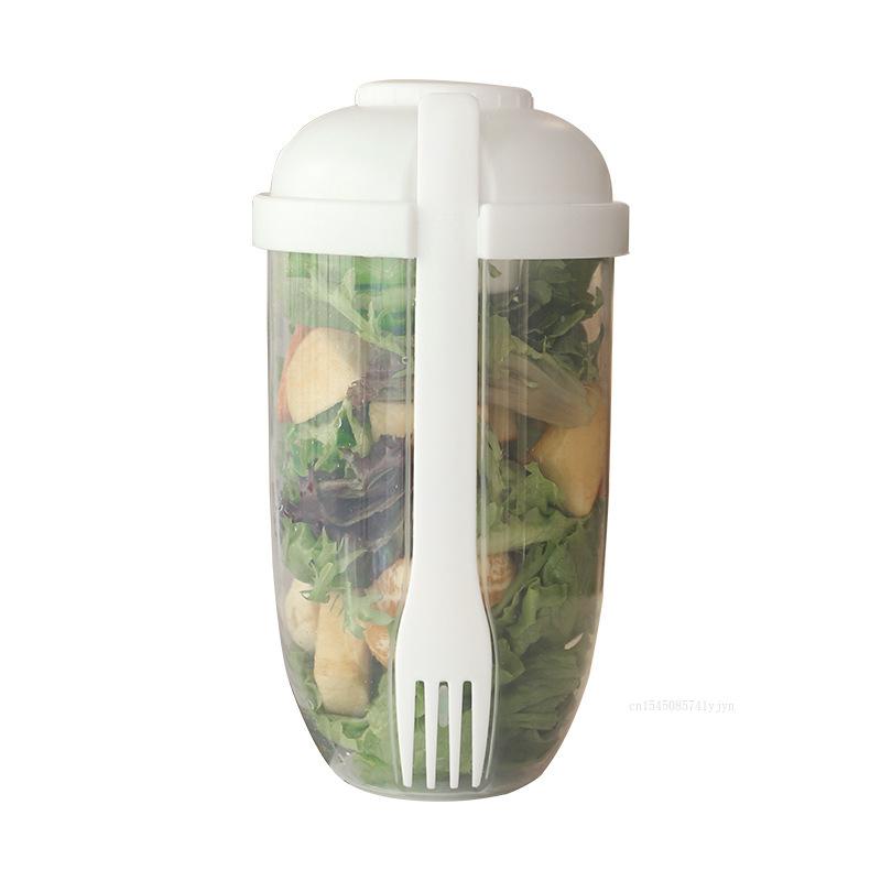 1L Portable Salad Cup with Fork Kids Breakfast Salad Bow Bento Box Yogurt Oatmeal Cereal Milk Cup Dispenser for Picnics