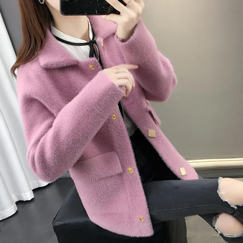 Women's Autumn and Winter Temperament Simple Short Jacket Loose Knit Cardigan Sweater for Women