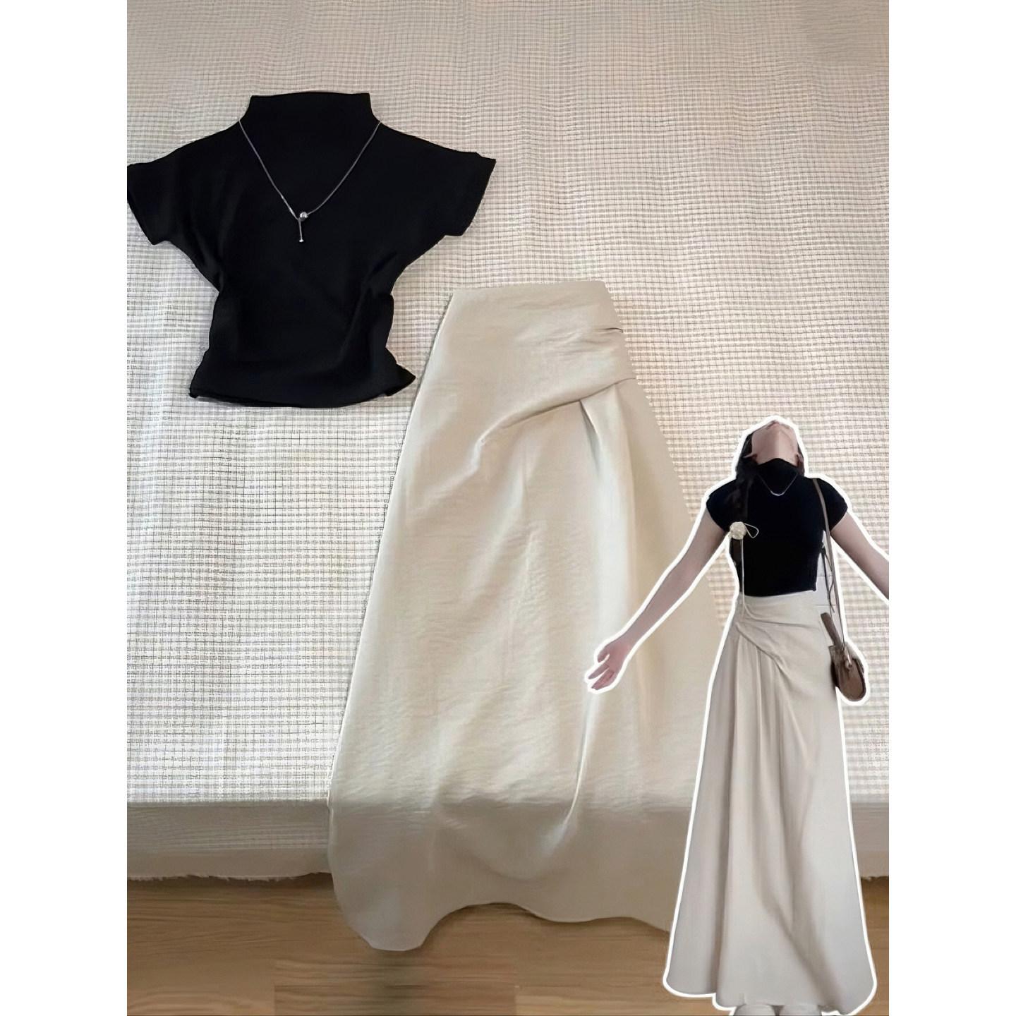 Summer pear-shaped body skirt long A-word irregular skirt temperament wear long skirt women small S бежевый