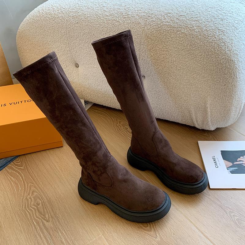 Long tube boots for women 2026 Spring and Autumn French elastic retro high tube knight boots for women