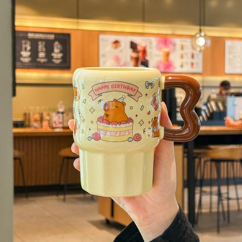 Roztomilý keramický hrnek se slámkou kapybara roztomilý dívčí hrnek na kávu praktický hrnek pro přítelkyni dárek k narozeninám