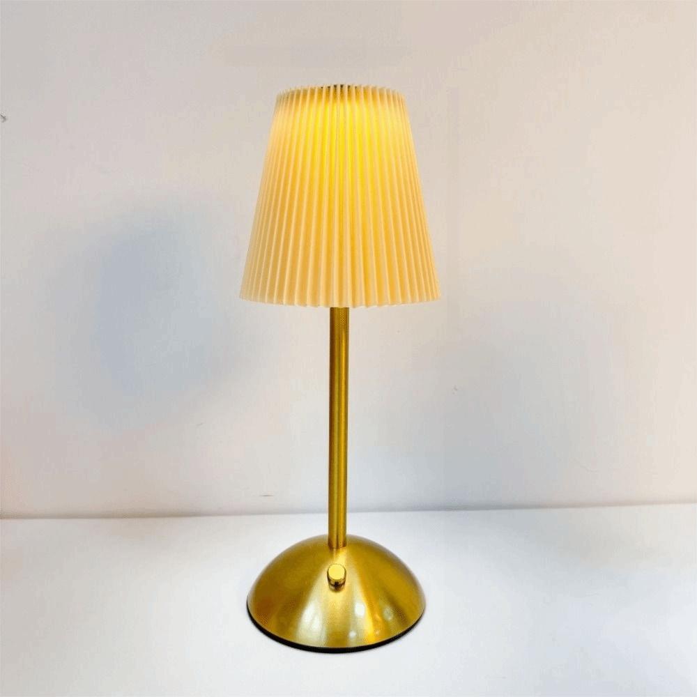 Fabric Shade Pleated Desk Lamp Metal Base LED Night Light Modern Design Touch Bedside Lamp Bar