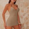 Knitted Beach Dress, Halter, Backless, Beaded, Hip-hugging Dress for Women