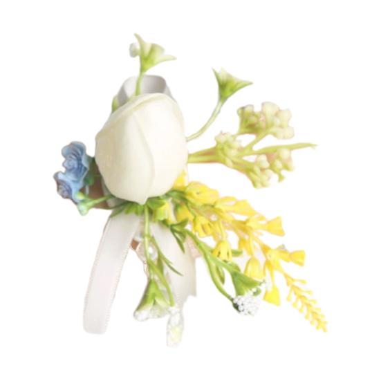 Artificial Wedding Corsage And Boutonniere Set Silk Flower Wrist Corsage And Lapel Pin for Bridal Party Business Opening Ceremony Guest Flower