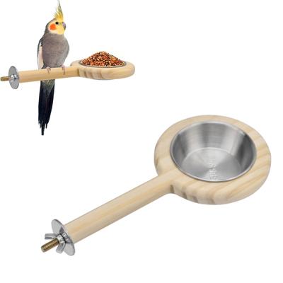 Natürlicher Holzast für Vögel mit Edelstahlnapf Futterbehälter für Papageien Wellensittiche Nymphensittiche Sicher Knabberfest
