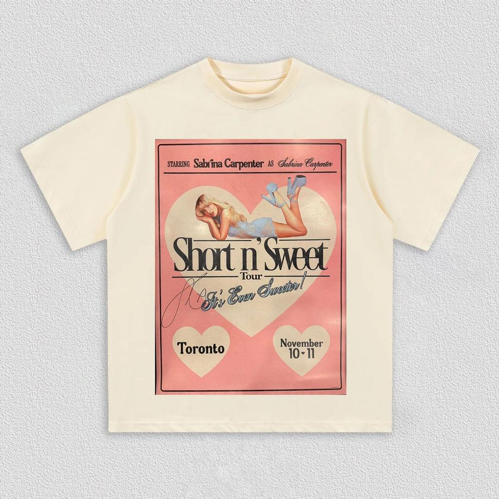 Sabrina Carpenter Short N Sweet Tour Graphic T Shirt 2026 Summer Unisex Women Retro Heart Pop Music Cotton Oversized Streetwear
