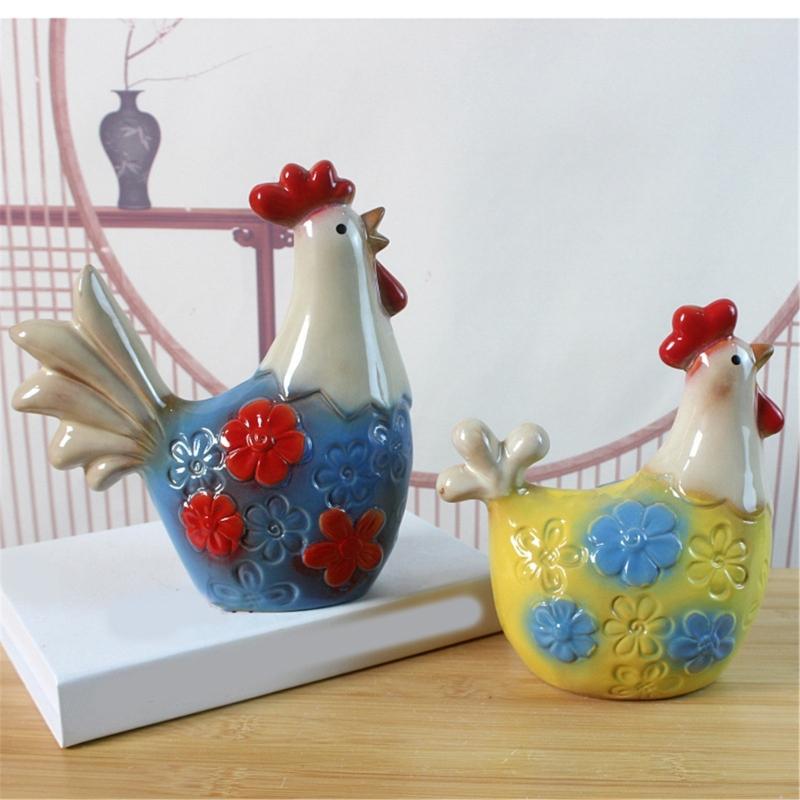 2 Pack Glazed Ceramic Decors Farm Animal Figurine Floral Textured Table Accent for Shelf Cabinet Entryway Living Room and Desk Display