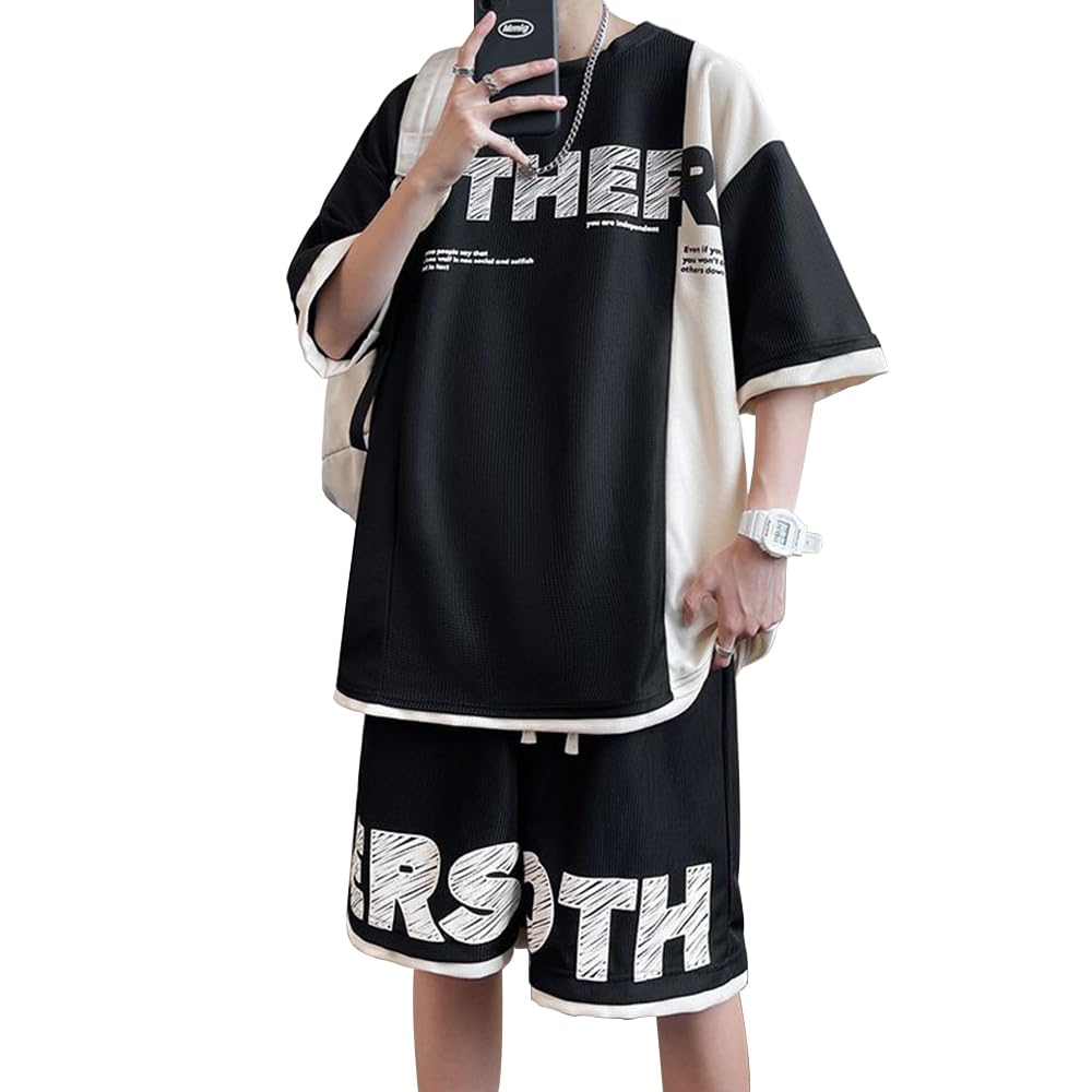 

SUKESEM Летний комплект с коротким рукавом больших размеров, свободный, стильный, спортивный костюм, топ и однотонная удобная спортивная одежда, размер, мужской комплект футболок, в наличии, посадка, брюки,