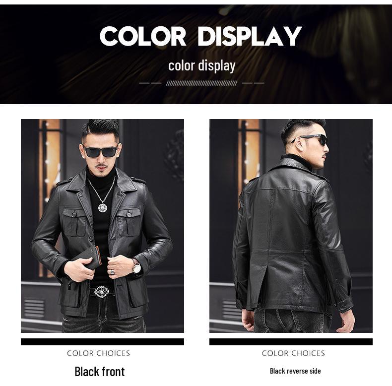 Men's Genuine Cowhide Leather Jacket, Autumn/Winter Business Casual, Optional Fleece Lining