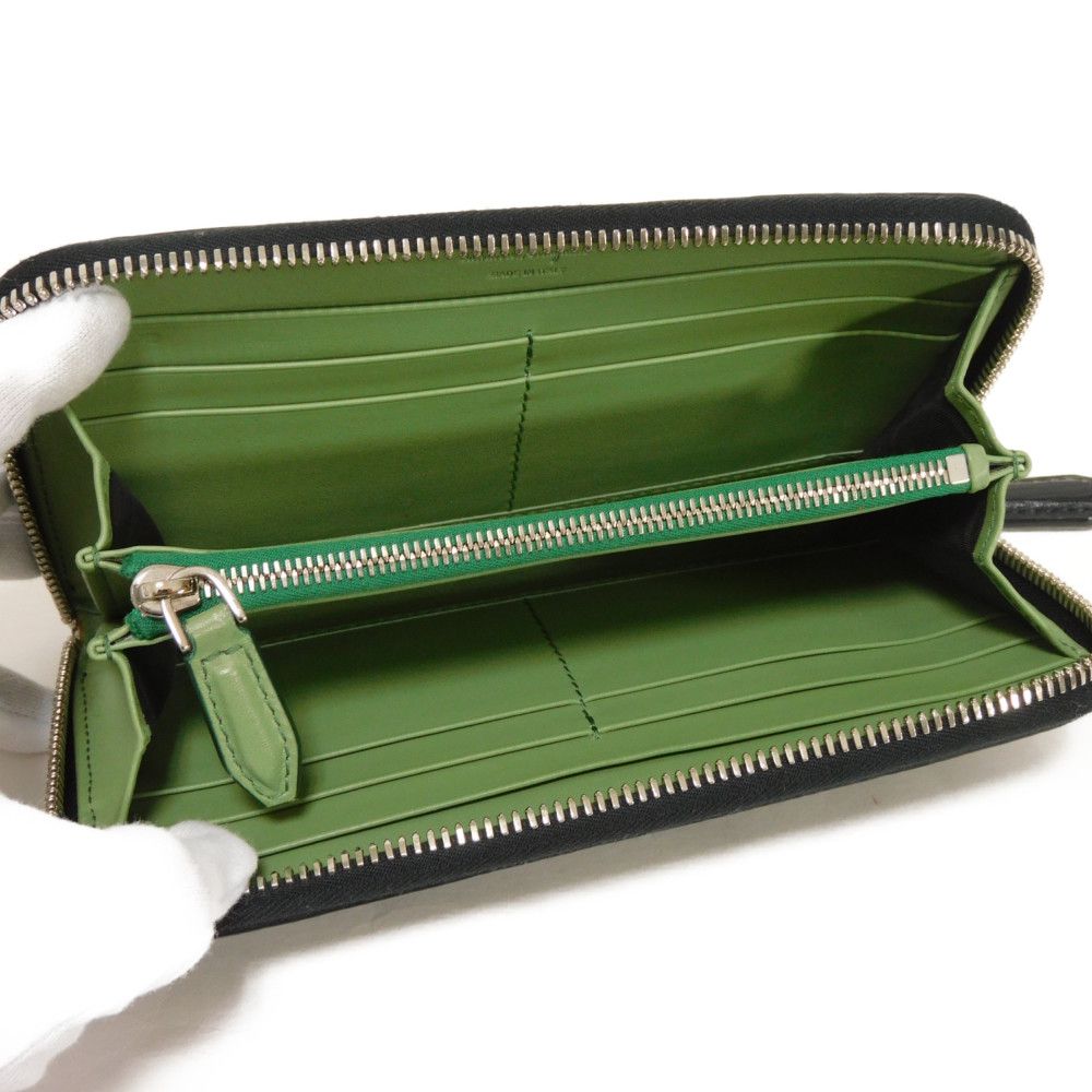 Used 9896 Long Zip Wallet 66A590 7940 Green Two-Tone Zip Around Gancini Black Men's from Japan AUTHENTIC