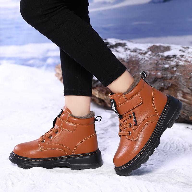 Winter Children's Plus Size Fashionable High Top with Plush Warm Cotton Shoes Snow Boots Cotton Boots 28-39