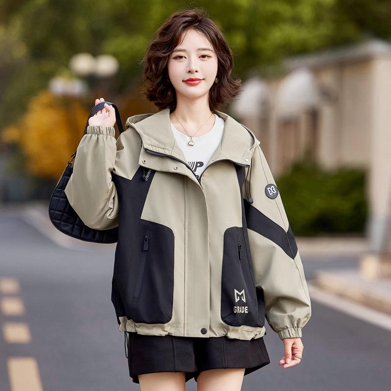 

Women s Color Block Hooded Windbreaker - Loose Spring/Autumn Workwear Jacket M (90-115 lbs)