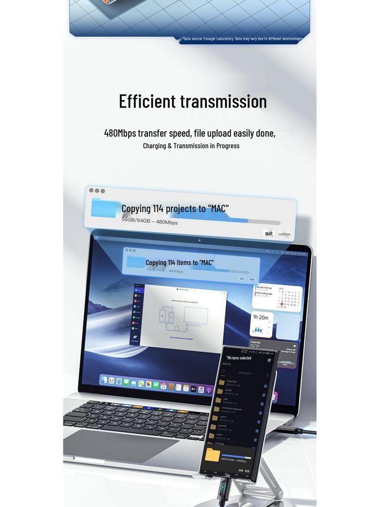 PD100W Type-C To Type-C Fast Charging Cable with Digital Display for Phones and Laptops