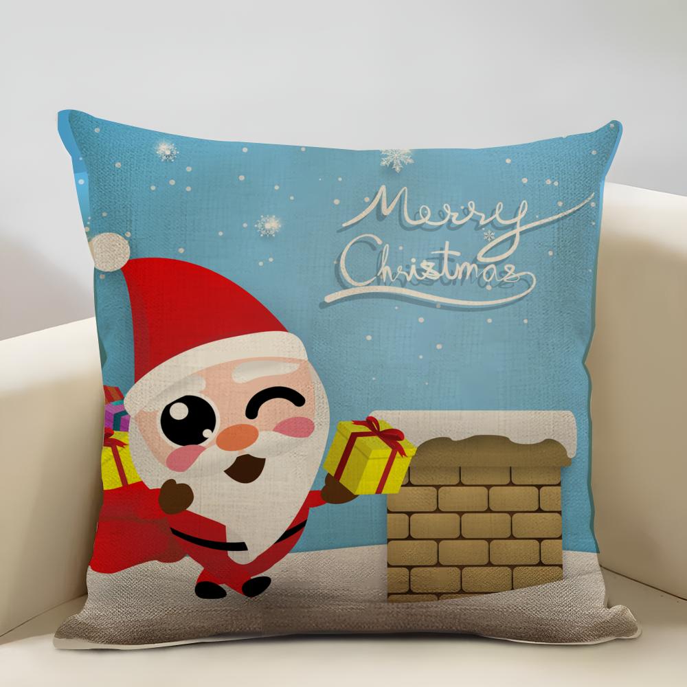 Niedlicher Weihnachts-Kissenbezug Haushaltsdekoration Leinen Sofa-Kissenbezug: Hautfreundlich & Atmungsaktiv Mit Unsichtbarem Reißverschluss