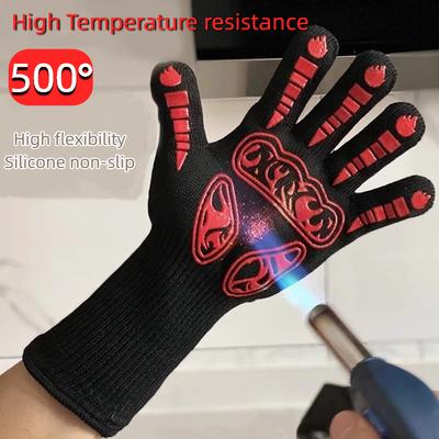 High Temperature Silicone Gloves Heat Resistant Up To 500℃ Non Slip Fireproof Insulated Oven Cooking BBQ Gloves
