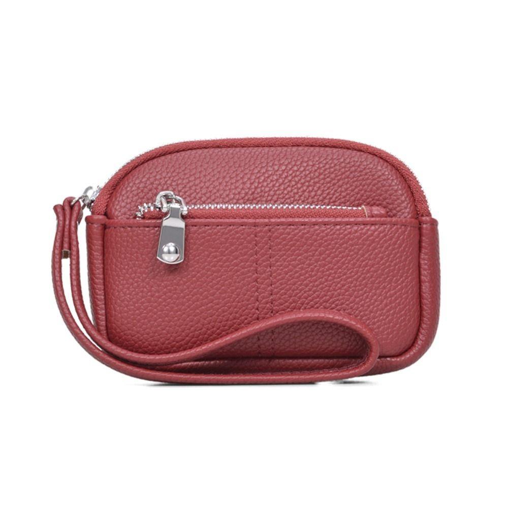 Fashion PU Leather Women Mini Wallet Solid Color Storage Bag Students Coin Purse Large Capacity Zipper Wrist Key Bag Zipper