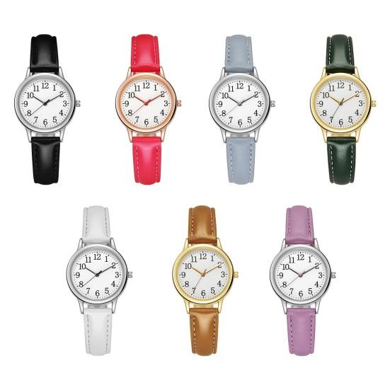 Orologio da polso analogico da donna al quarzo minimalista con cinturino in ecopelle, numeri arabi grandi, per lavoro quotidiano, scuola, appuntamenti