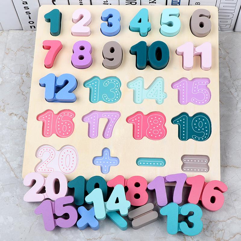 Macaron Wooden Numeric Alphabet Children's Enlightenment Shape Cognitive Grip Board Baby Puzzle Puzzle Early Education Toy